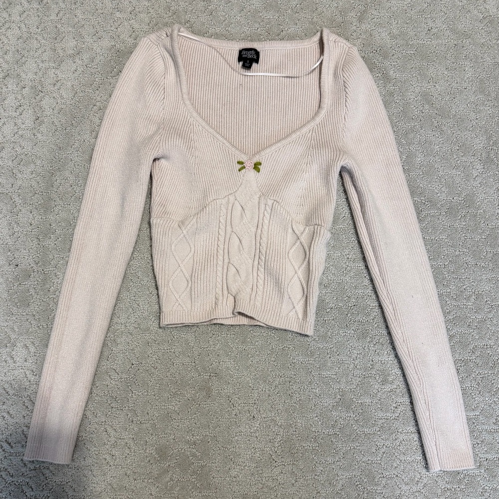 Women's Cream Sweater with Bow Detail Size Small